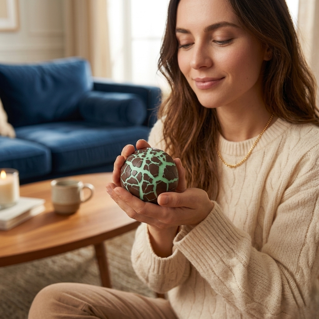 balle anti-stress craquante mains femme