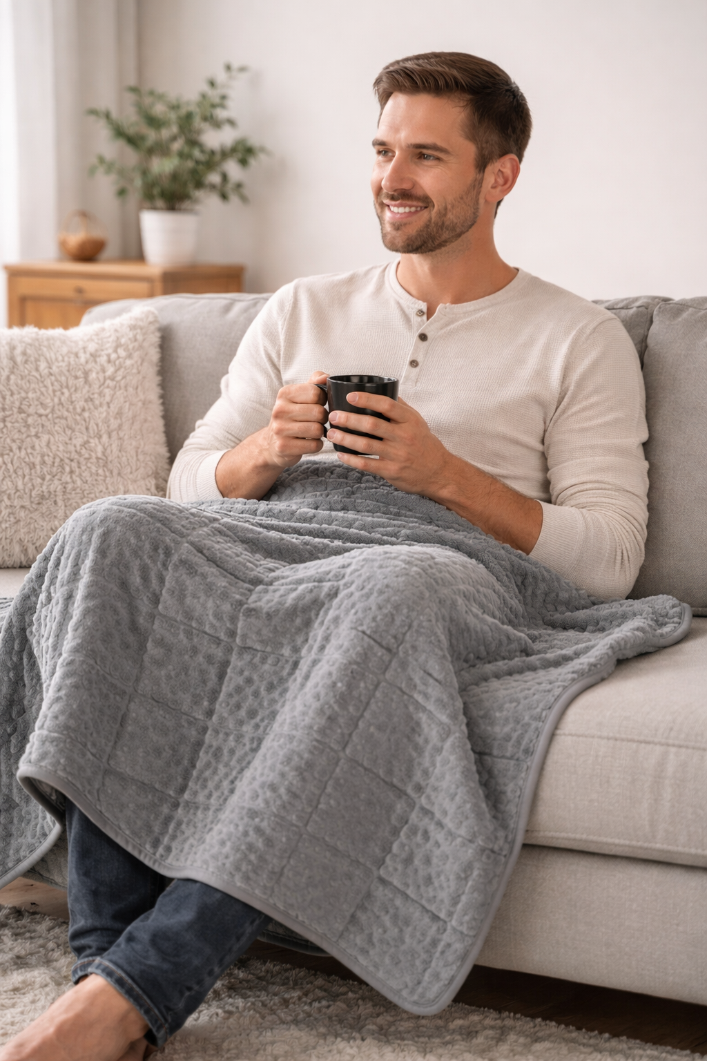 couverture lestee reve homme sur genoux