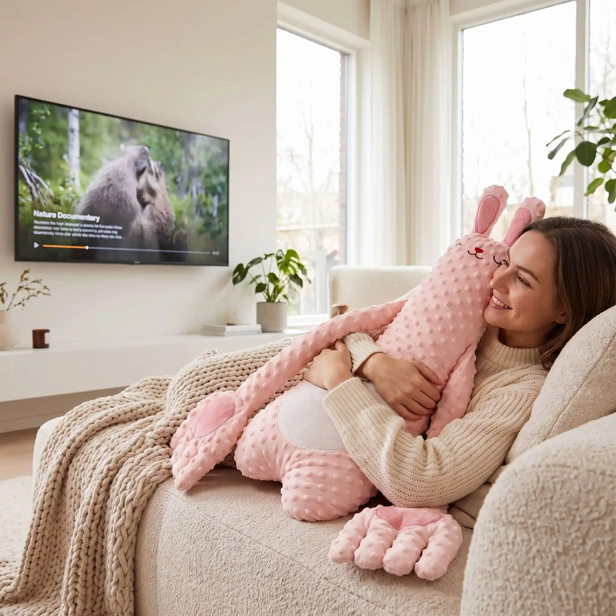 peluche geante lapin femme tele