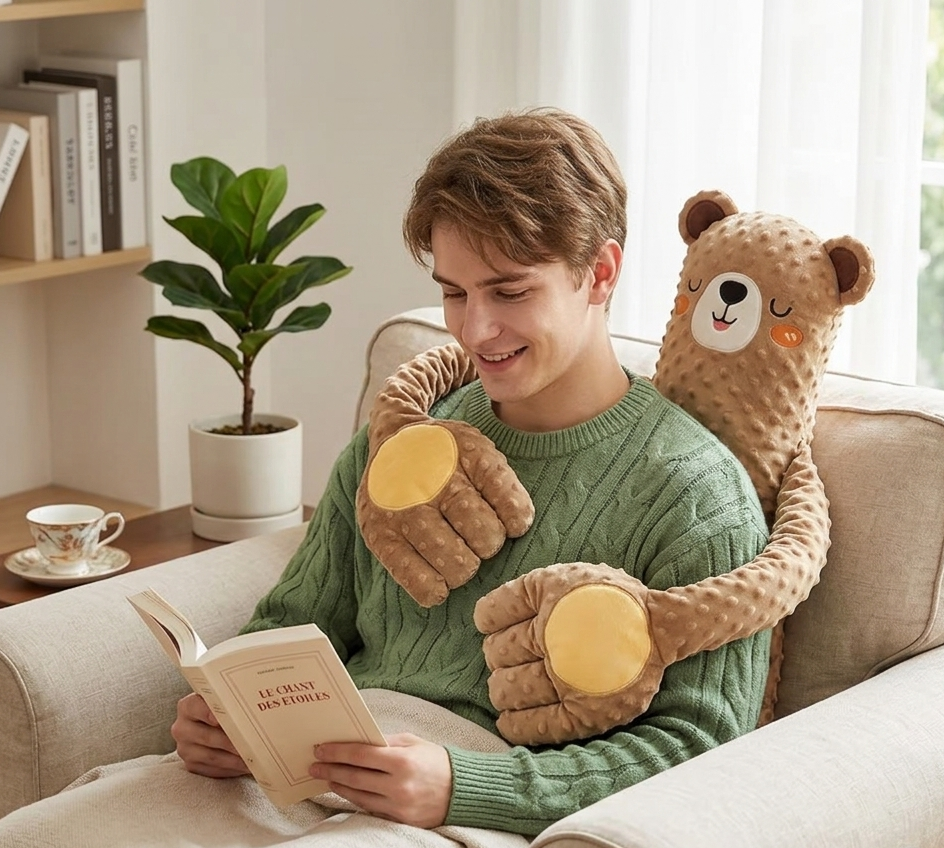 peluches geantes ours homme lecture