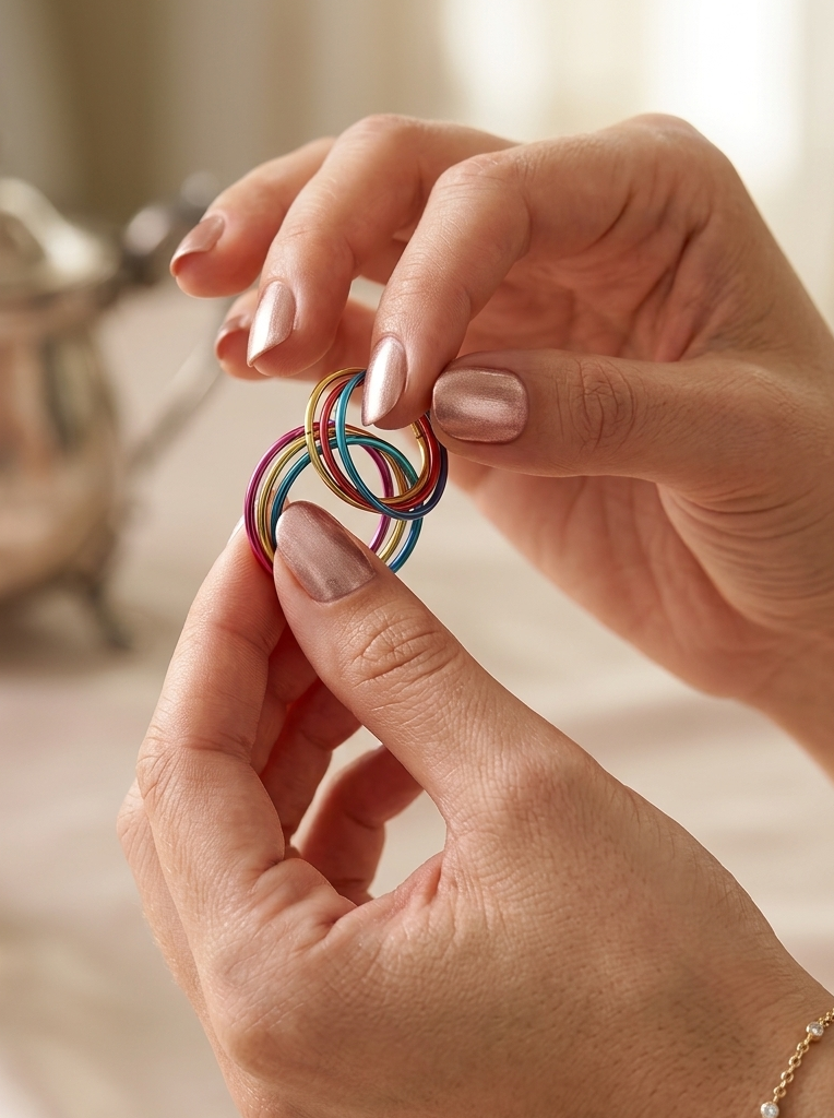 Bague anti stress arc-en-ciel main femme
