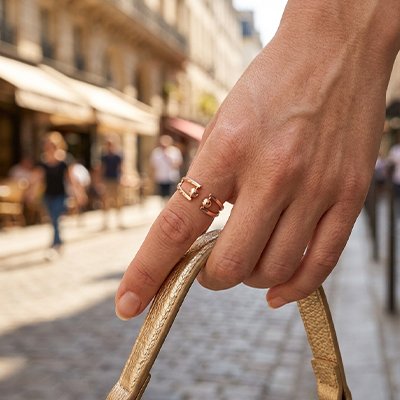 Bague anti stress doré mains sac