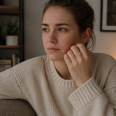 Bague anti stress doré rose main femme