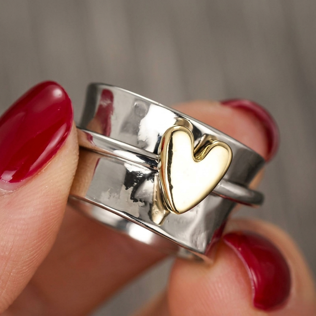 bague anti stress femme dans main