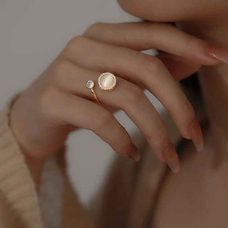 bague anti stress femme opale rotative