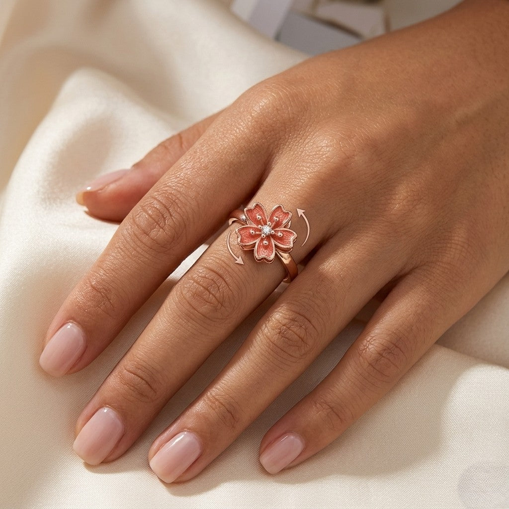 bague anti stress fleur rose majeur