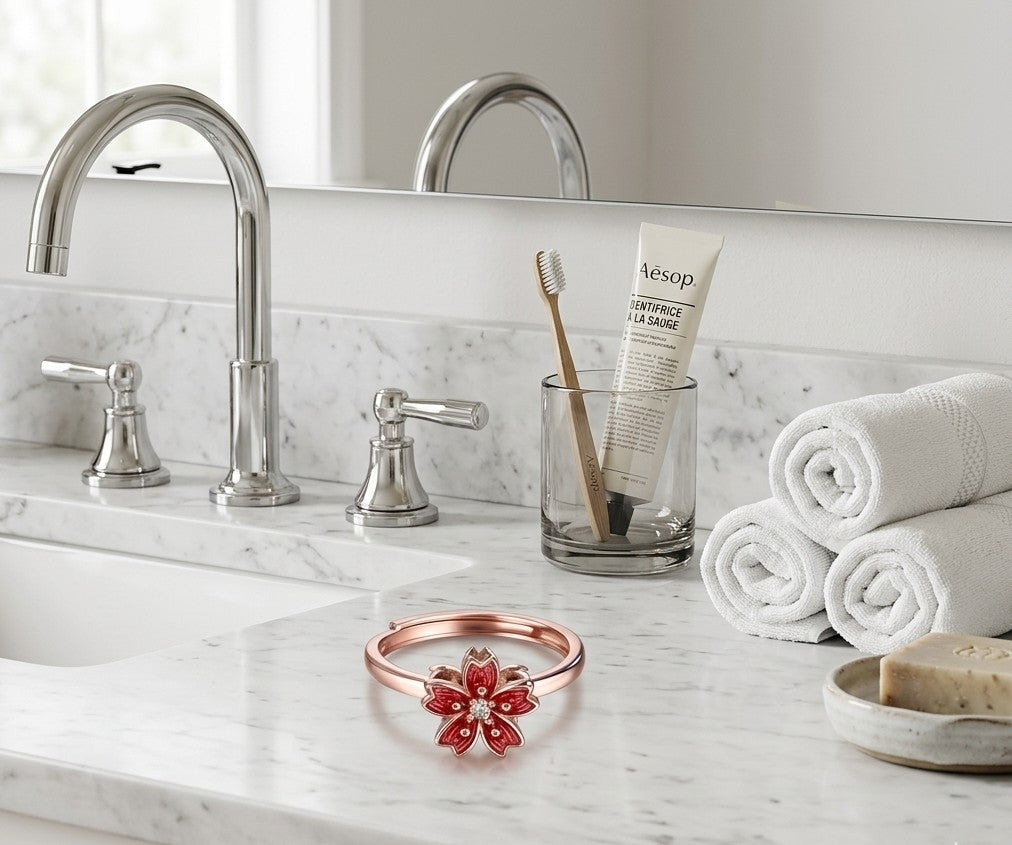 bague anti stress fleur rose salle de bain