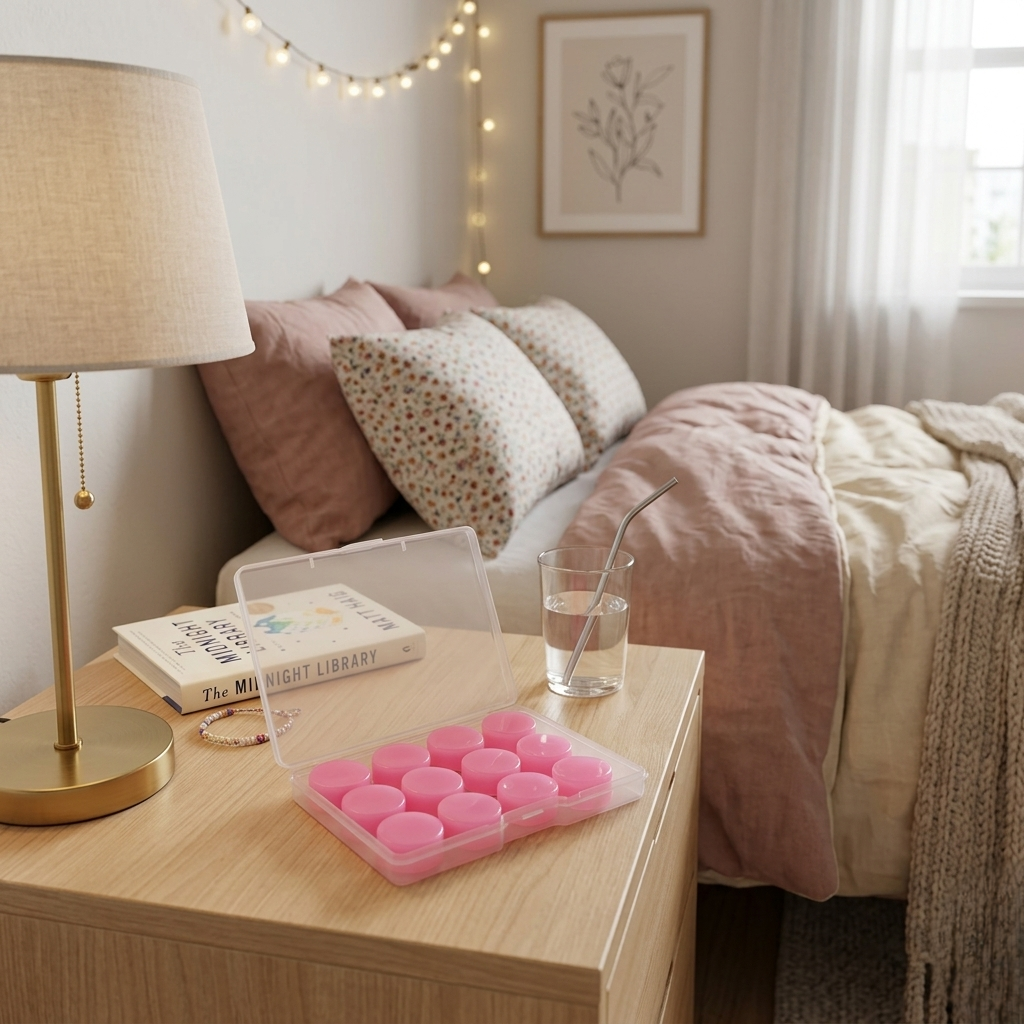 bouchon d'oreille en silicone près lit