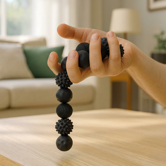 boule anti-stress noir main