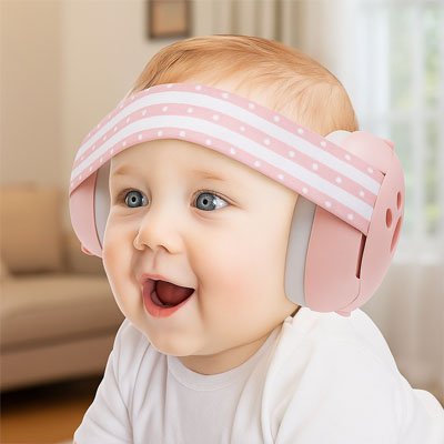 Casque anti bruit bébé bouche ouverte