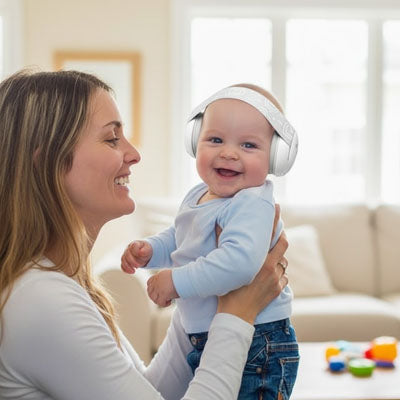 casque anti bruit bébé protection confort bebe souriant maman