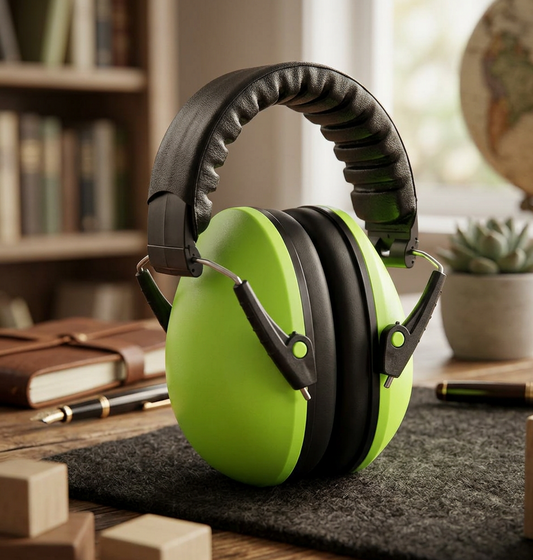 casque-anti-bruit-verts-fond-piece-chaleureuse