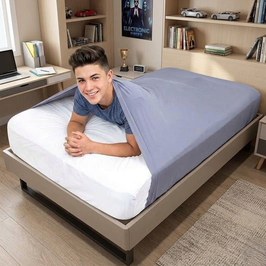 couverture lestee autisme drap compressif gris ado souriant