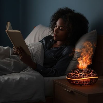 diffuseur huile essentielle femme frisee lit lecture