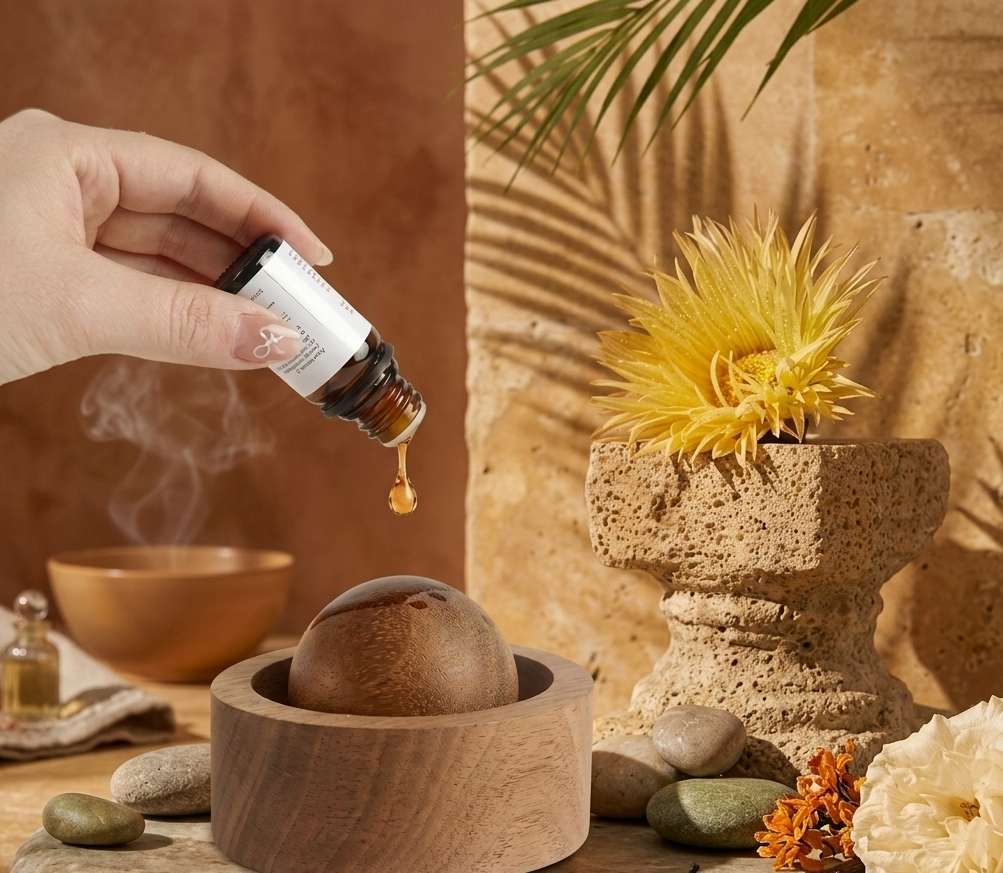 diffuseur huile essentielle sphère bois naturel noyer