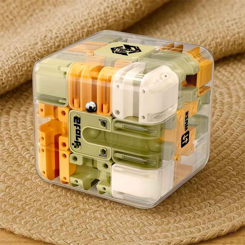 jouet anti stress cube labyrinthe fond beige