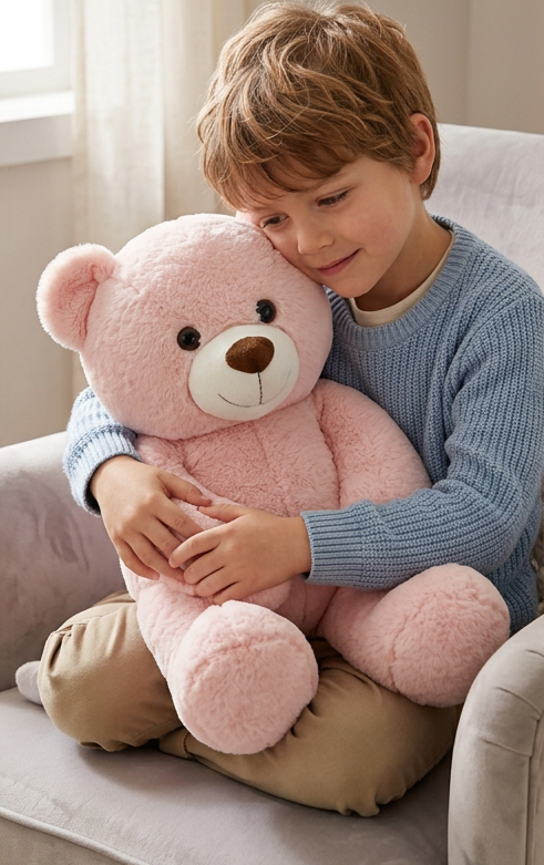 peluche anti stress lestee ours rose bras garcon