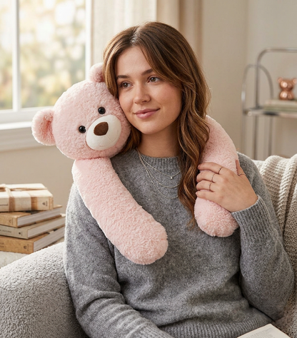 peluche anti stress lestee ours rose cou femme