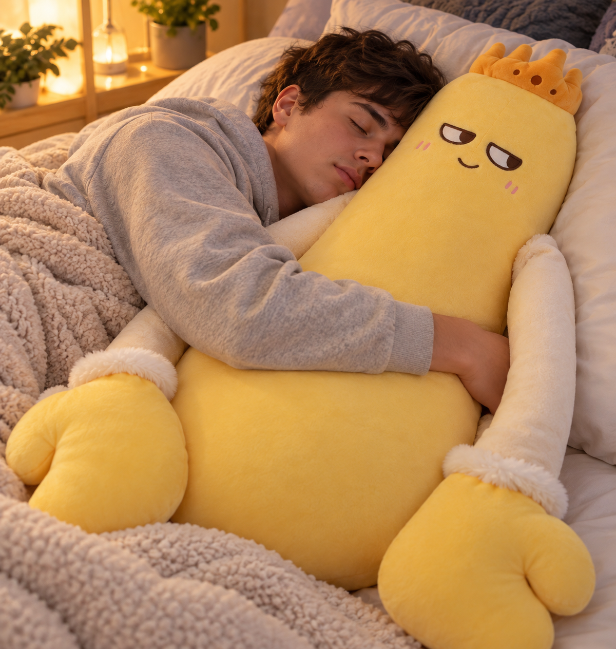 peluche géante mangue homme sieste