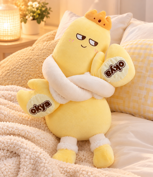 peluche geante mangue sur lit