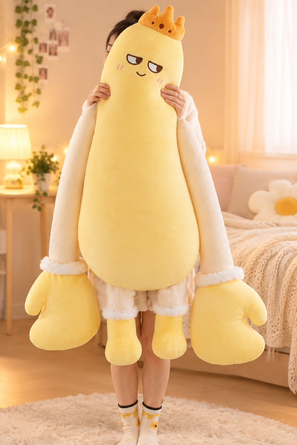 peluche geante roi mangue devant femme 120cm