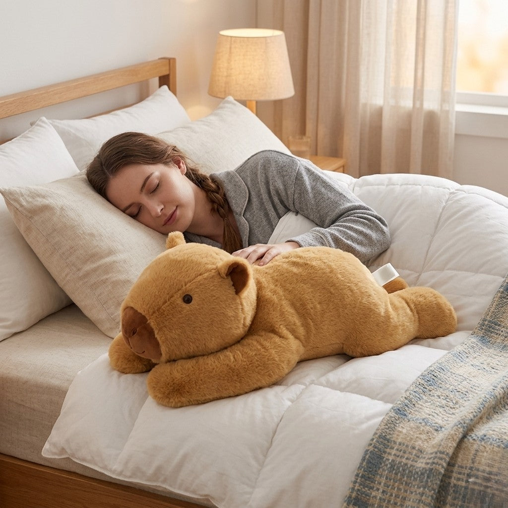 peluche lestée capybara lit femme dort