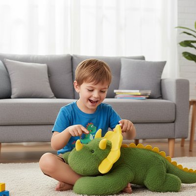 Peluche lestée dino garçon touche