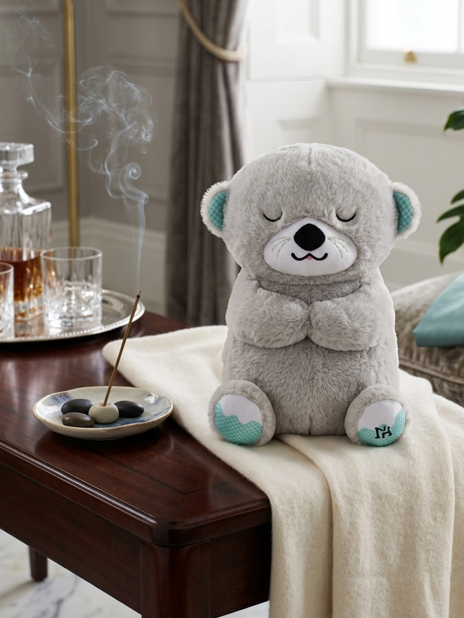 peluche loutre qui respire gris pale