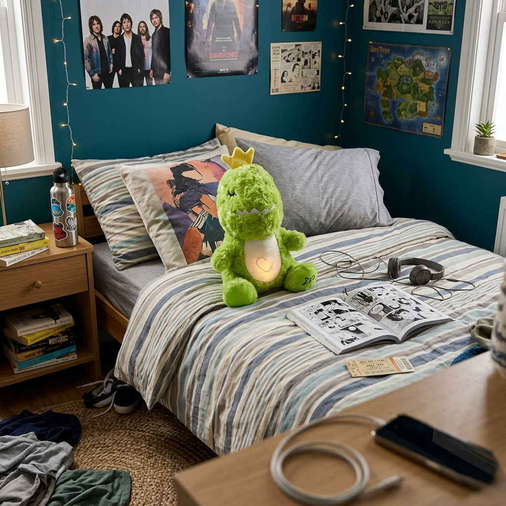 peluche qui respire dino lit ado