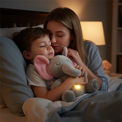 Peluche qui respire éléphant fils et mère