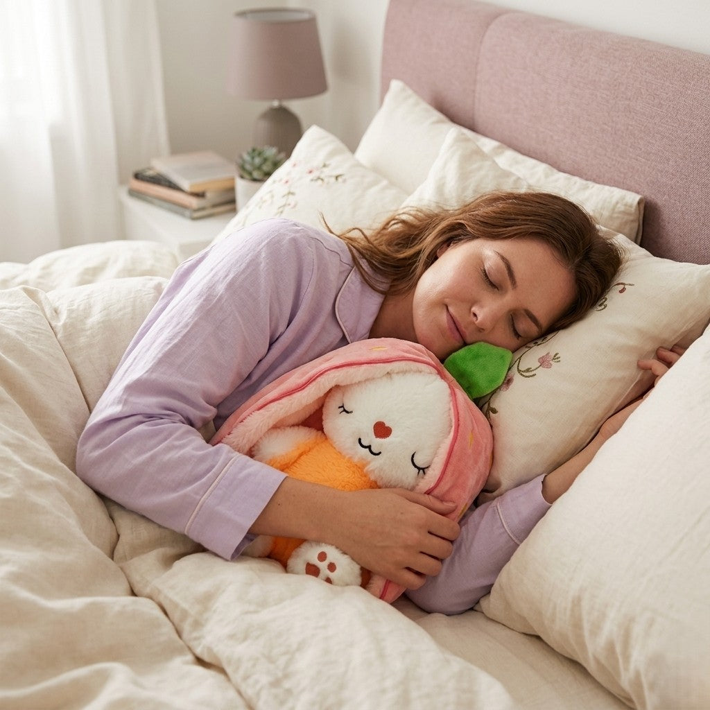 peluche veilleuse lapin femme dort
