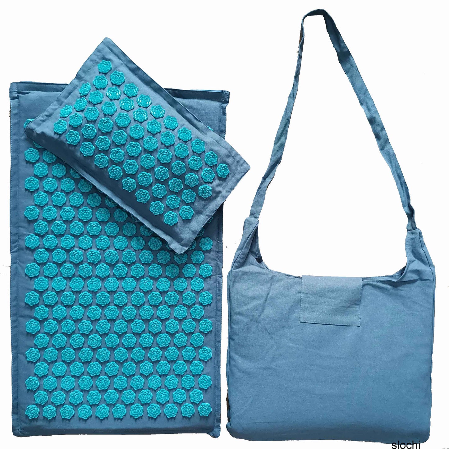 tapis d acupression lin bleur turquoise