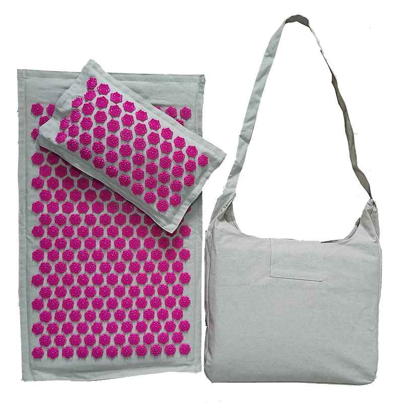 tapis d acupression lin gris rose