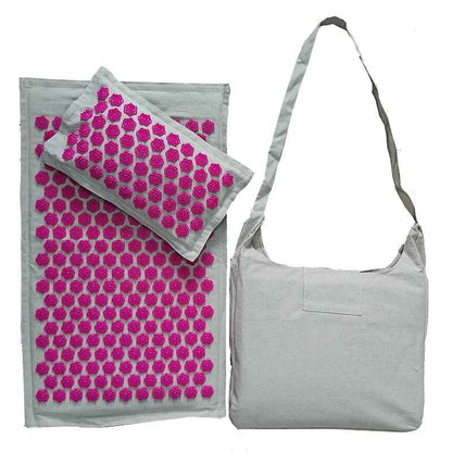 tapis d acupression lin gris rose