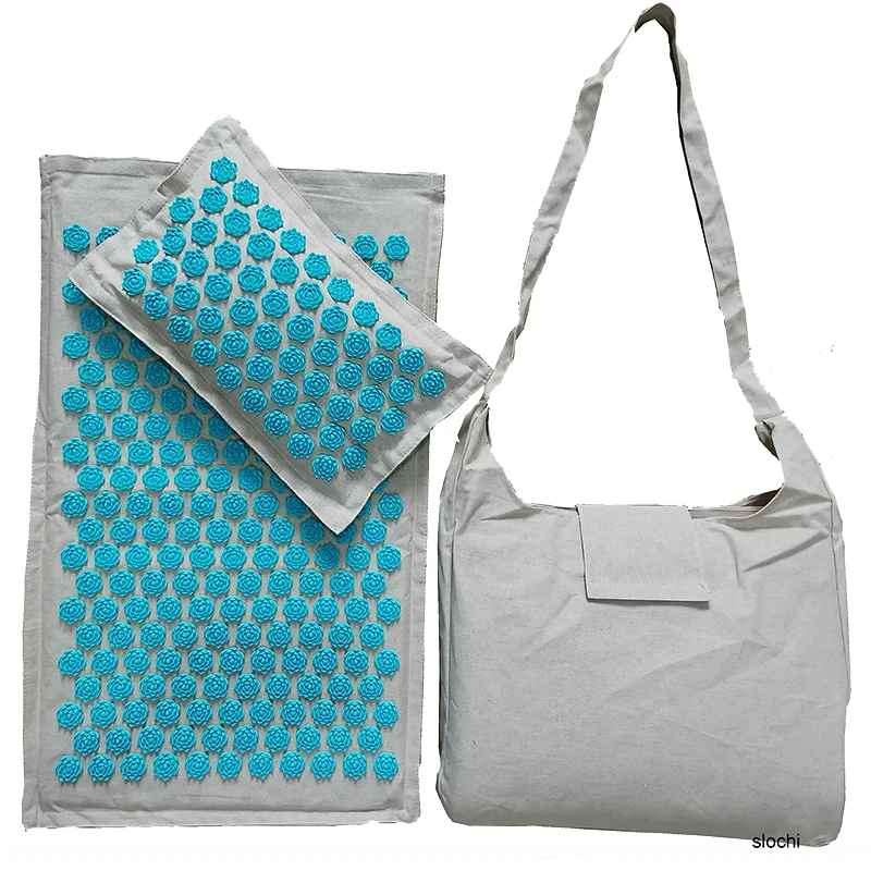 tapis d acupression lin gris turquoise