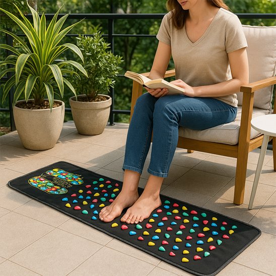 tapis d acupression pieds femme assise