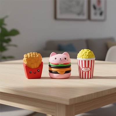 yoyo squishy frites chat popcorn